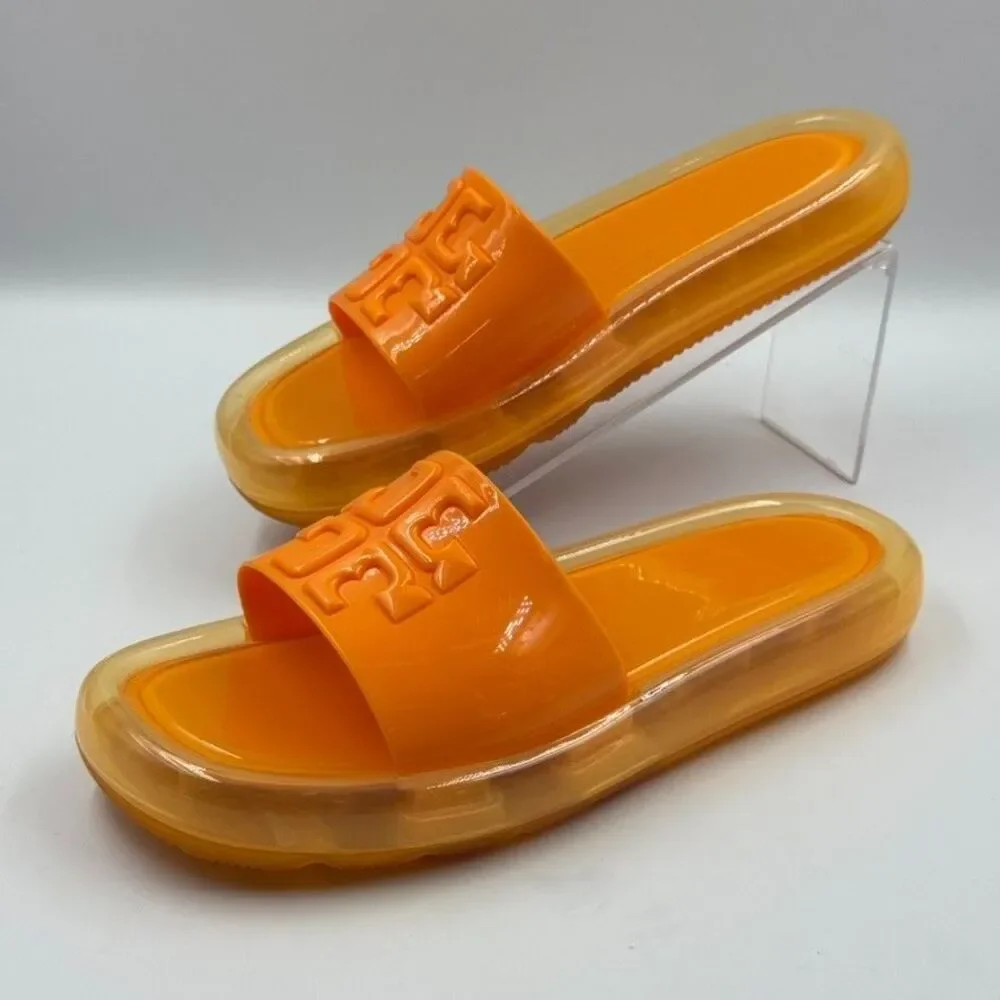 Tory Burch Womens 6 Orange Bubble Jelly Slide Sandal Logo